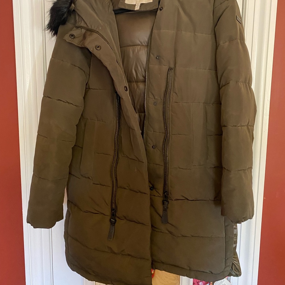 Derek Lam Green Parka with removable fur lined hood